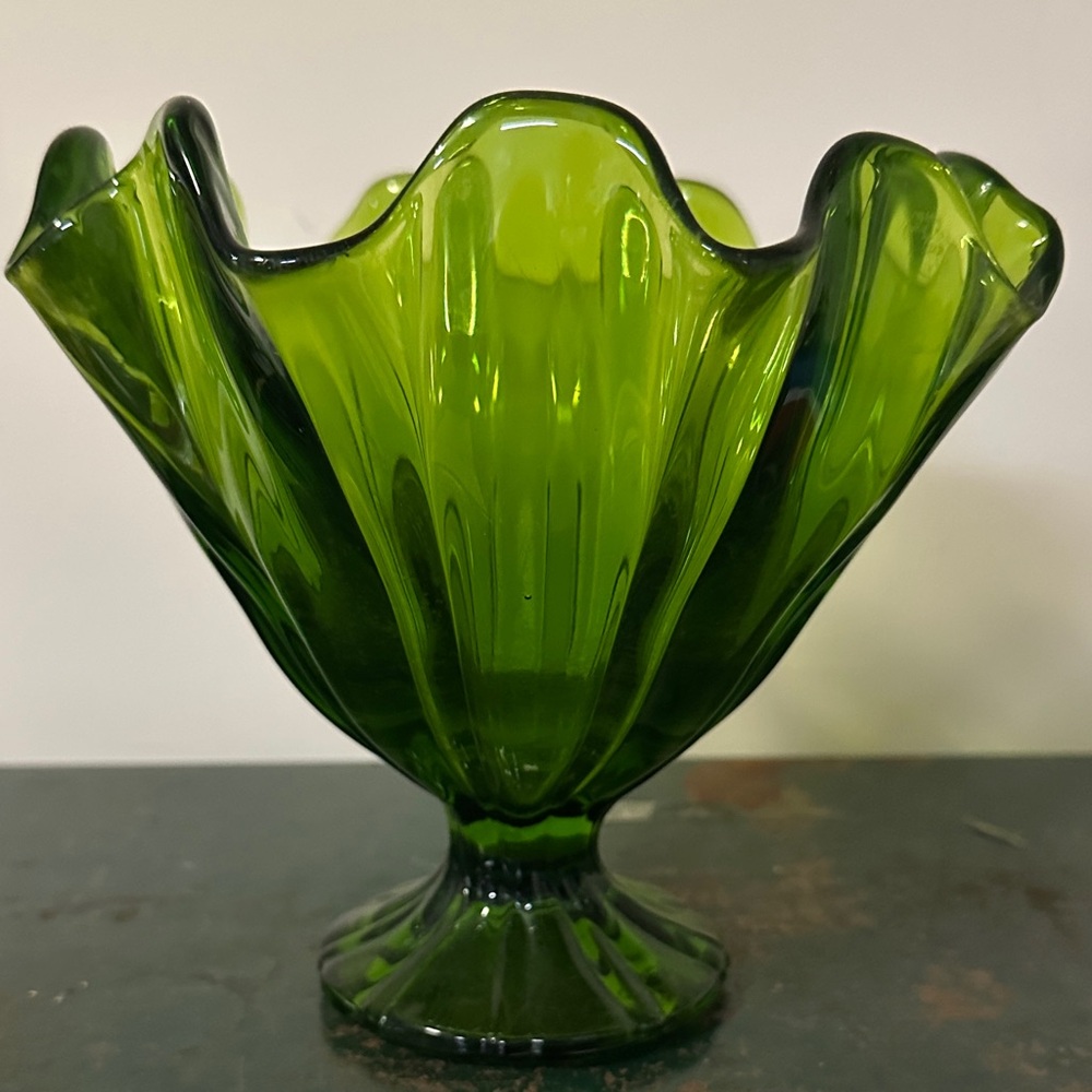 Vintage Green Glass Decorative Bowl